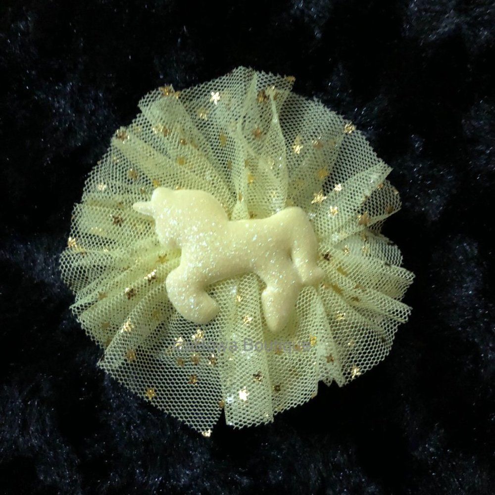 Yellow 3" Tulle Puff w Glitter Unicorn 5B2208 Handmade NWT